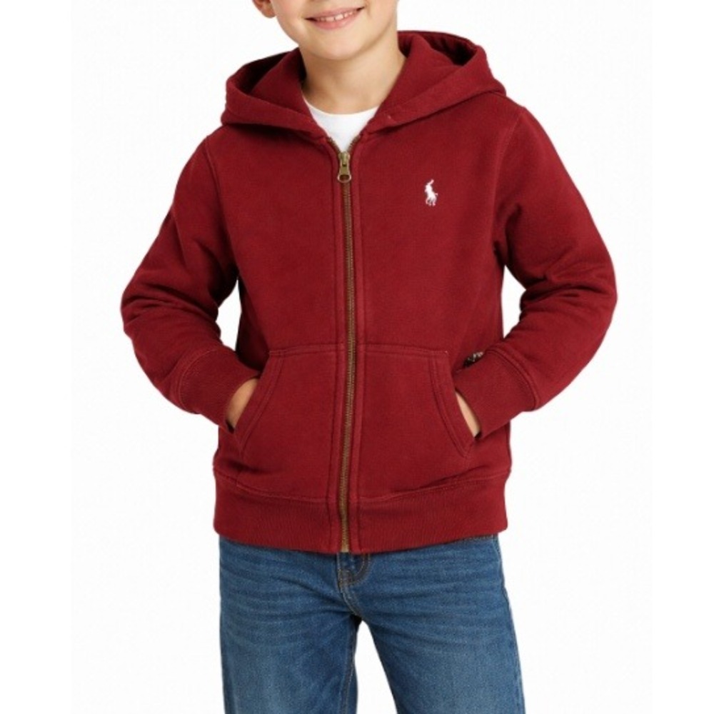 Polo Ralph Lauren Boys Red Embroidered Logo Full Zip‎ Fleece Hoodie Size 6